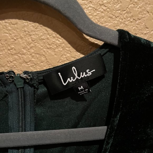 Lulu's Emerald Green Velvet Skater Dress - Picture 2 of 3